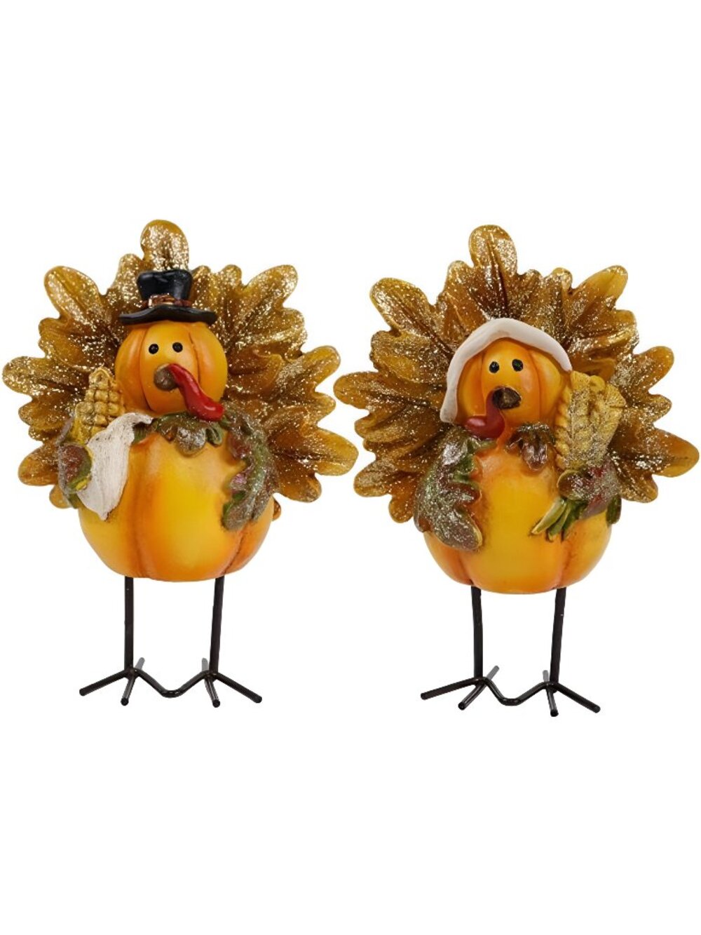 Thanksgiving Turkey Figurine, Set of 2 Resin Standing Turkey Couple
